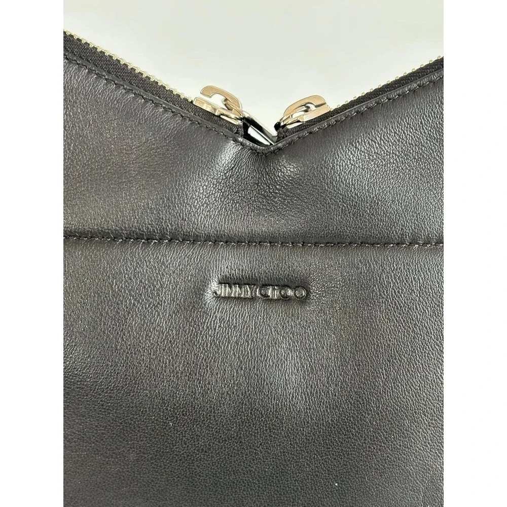 Jimmy Choo raven Hobbo Bag Black Leather With Silver Chain Accents